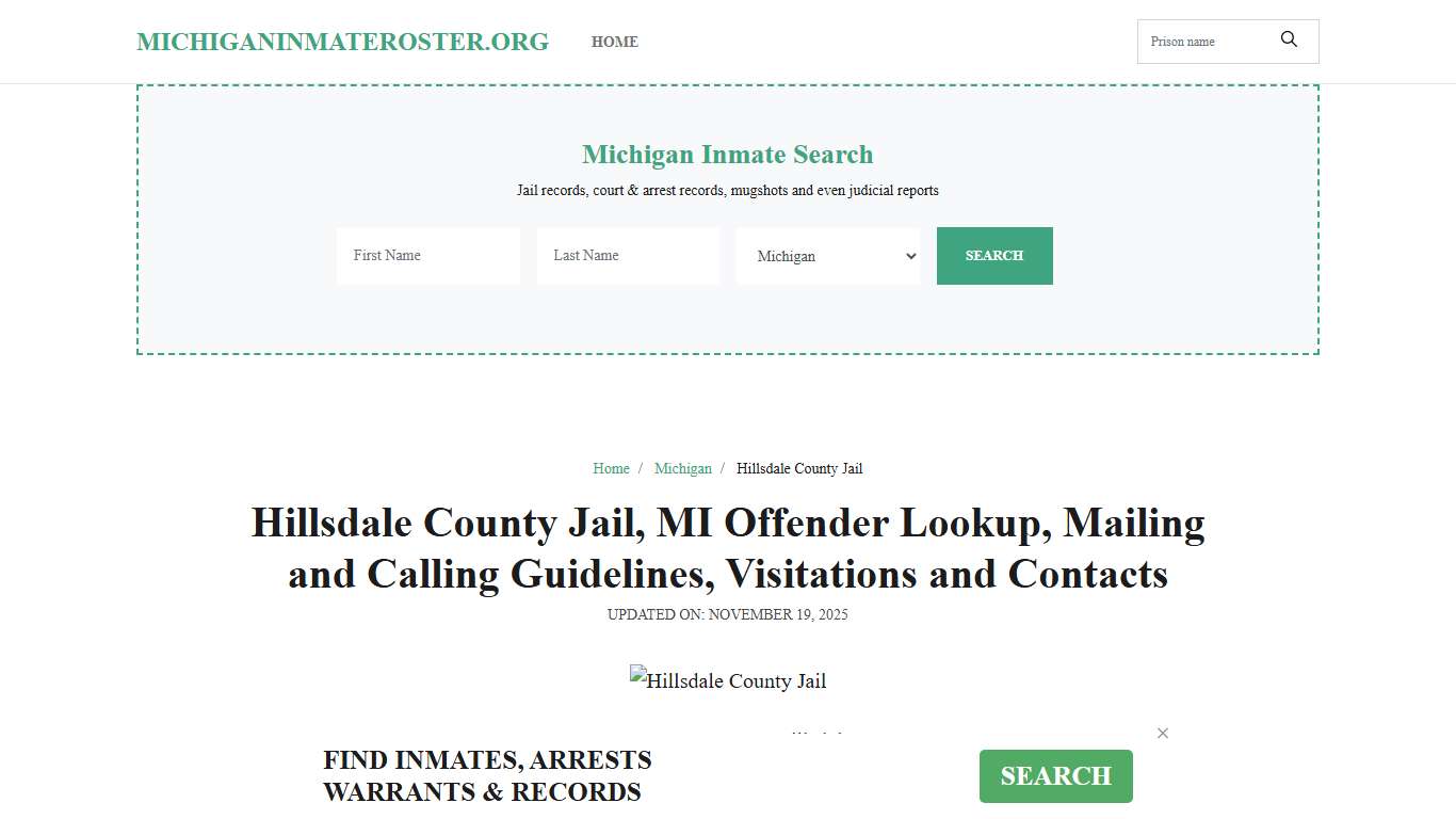 Hillsdale County Jail, MI: Inmate Search Options, Visitations, Contacts