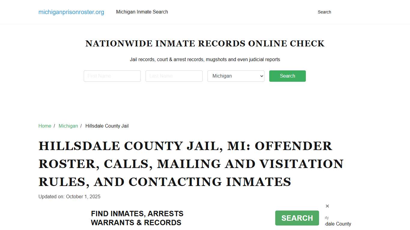 Hillsdale County Jail, MI: Inmate Search, Visitation & Contact Info